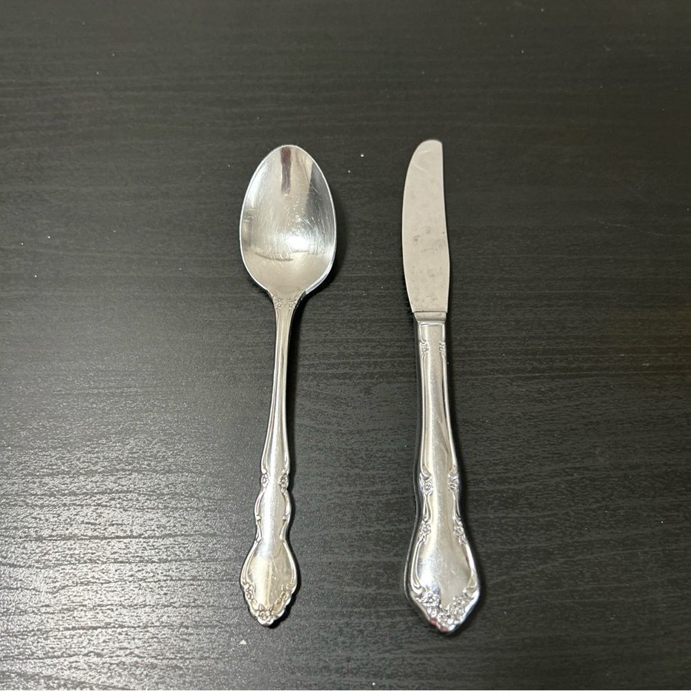 Oneida Cube Stainless Dover Teaspoon 6” & Butter Knife 6 3/4”